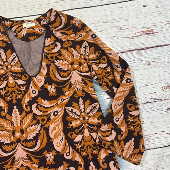 Anthropologie Maeve Paisley Orange Bell-Sleeve Mini Dress - Picture 7 of 10